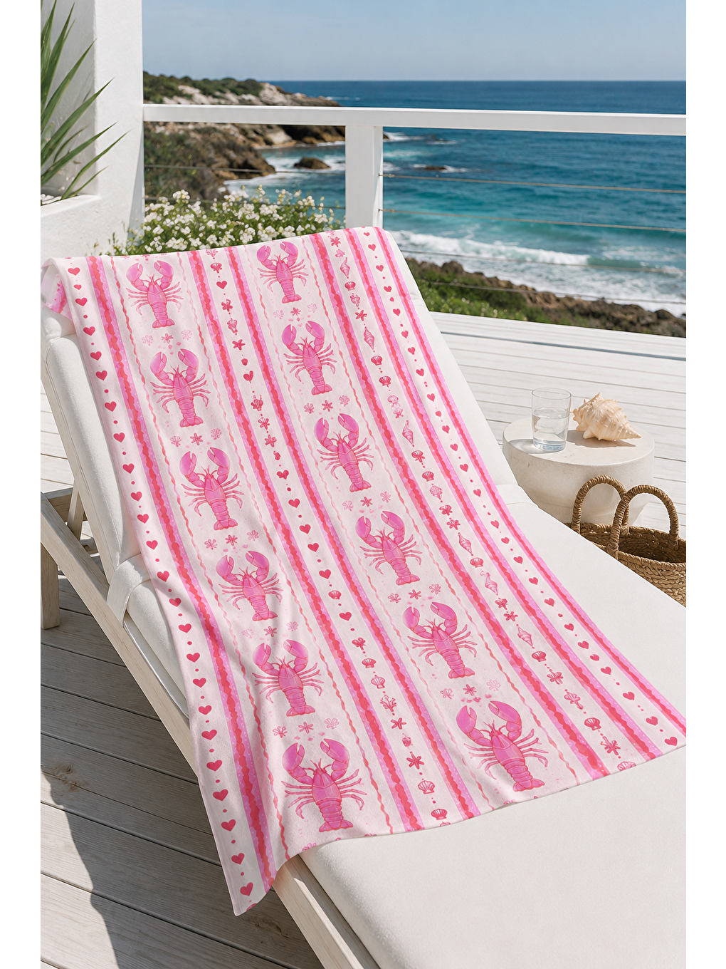 Turkuaz Pembe Dikey Istakoz Şerit Desenli 70x150 Plaj Havlusu-5