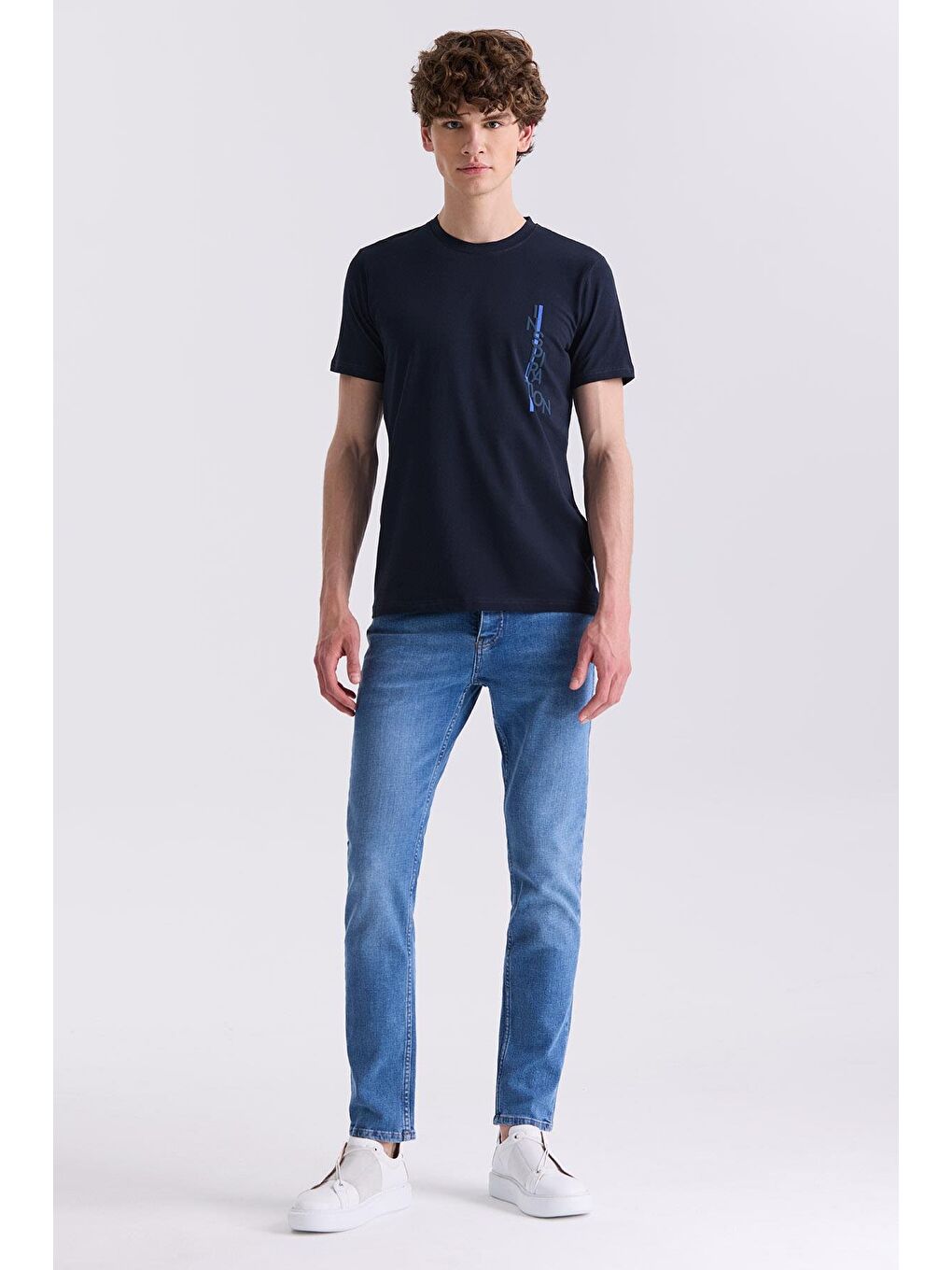Lacivert Slim Fit Bisiklet Yaka T-Shirt-1