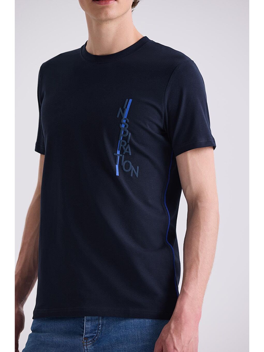 Lacivert Slim Fit Bisiklet Yaka T-Shirt-2