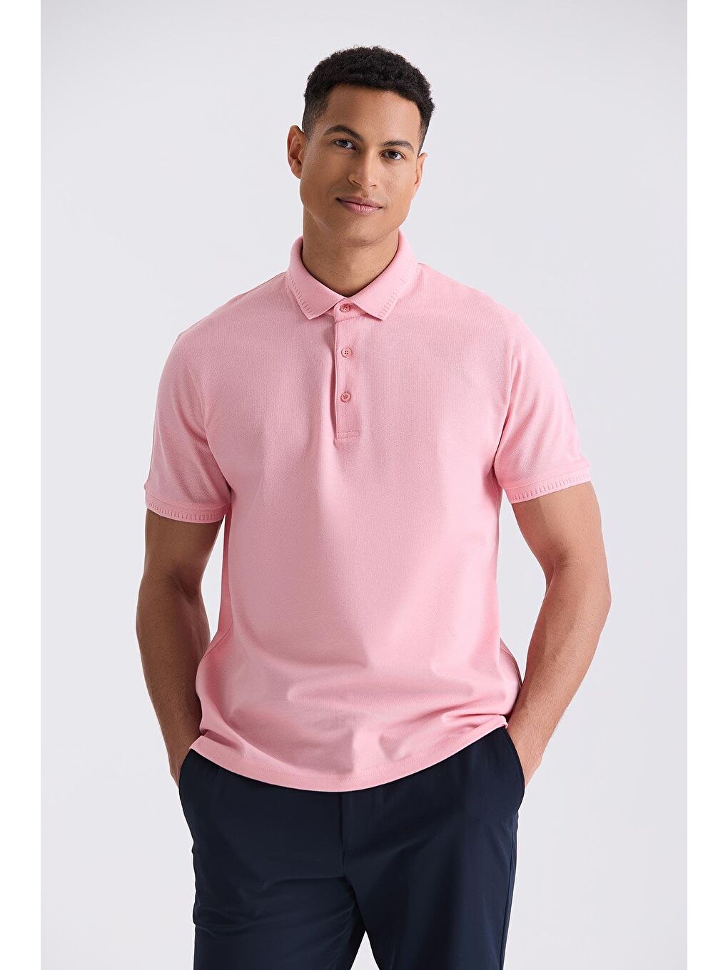 Pembe Slim Fit %100 Pamuk Merserize Polo Yaka T-Shirt
