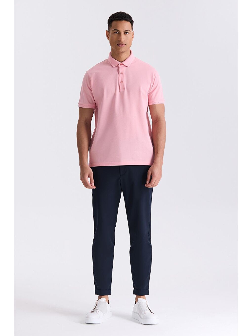 Pembe Slim Fit %100 Pamuk Merserize Polo Yaka T-Shirt-1