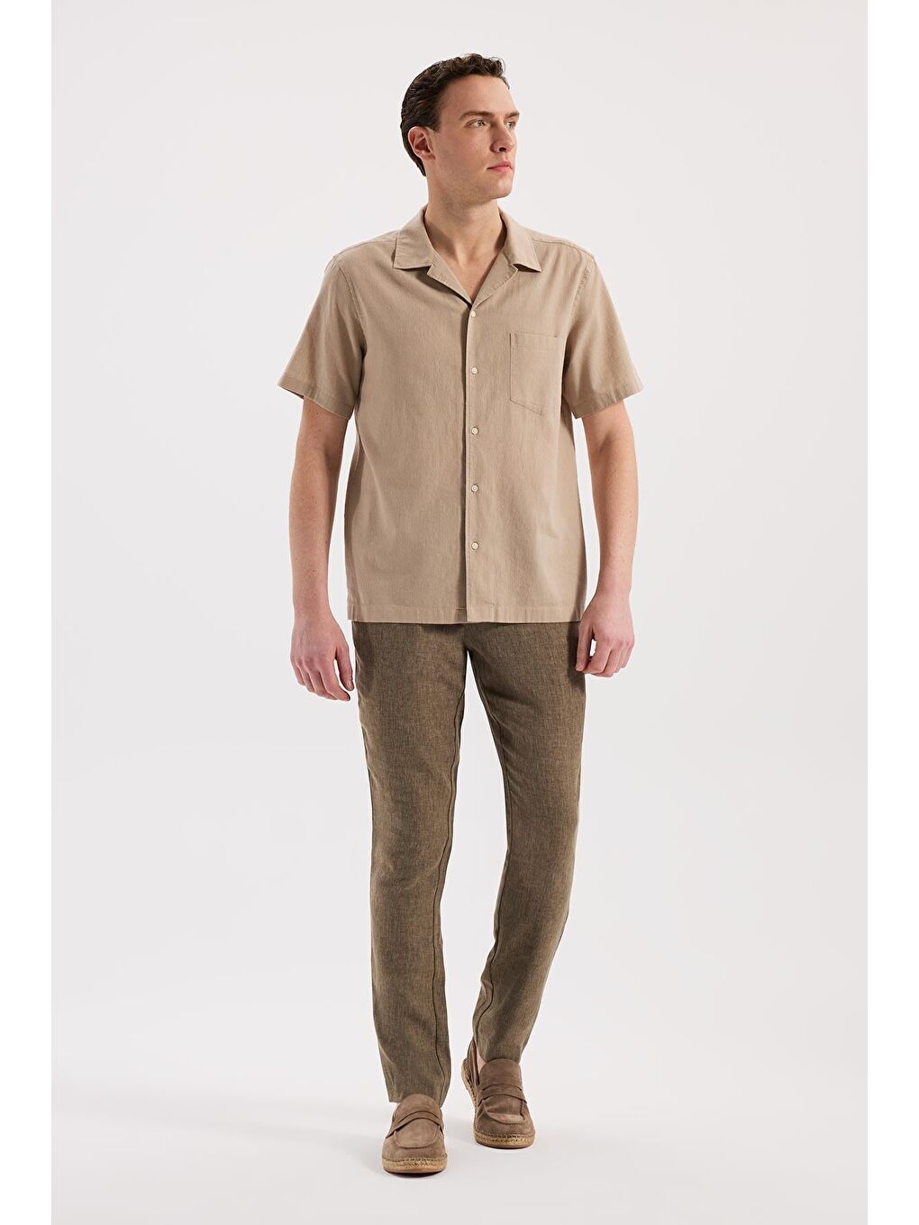 Bej Vizon  Comfort Fit Klasik Yaka Kısa Kol Gömlek-1