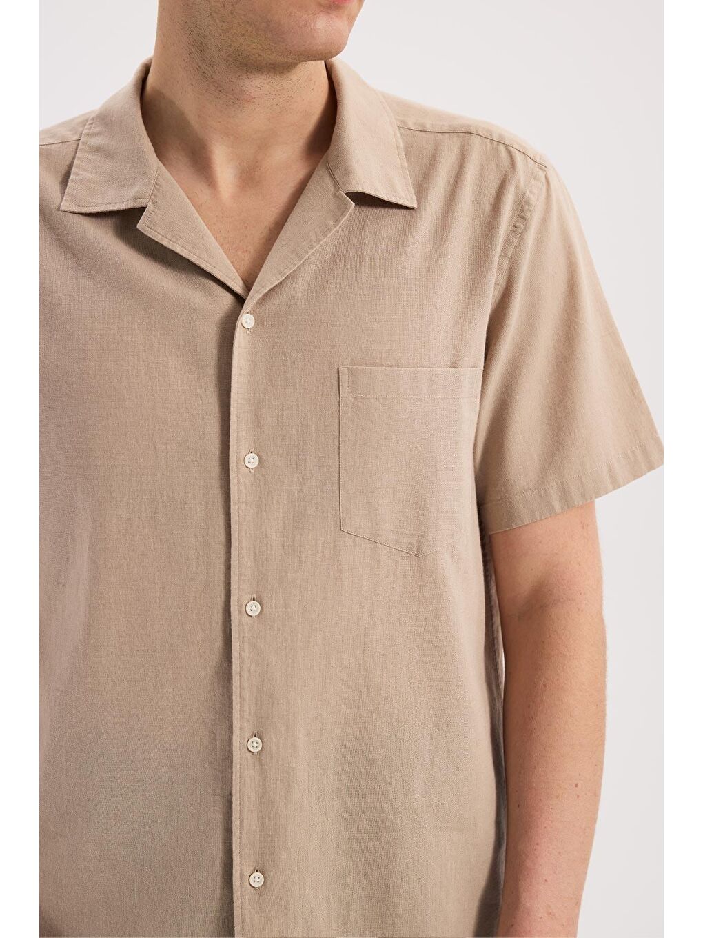 Bej Vizon  Comfort Fit Klasik Yaka Kısa Kol Gömlek-2