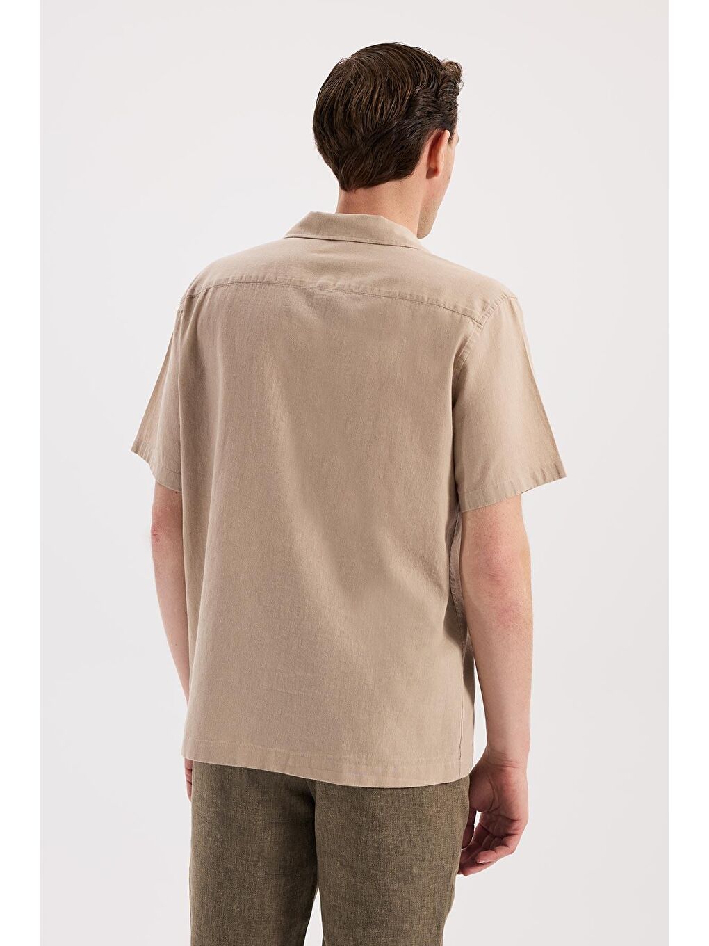 Bej Vizon  Comfort Fit Klasik Yaka Kısa Kol Gömlek-3