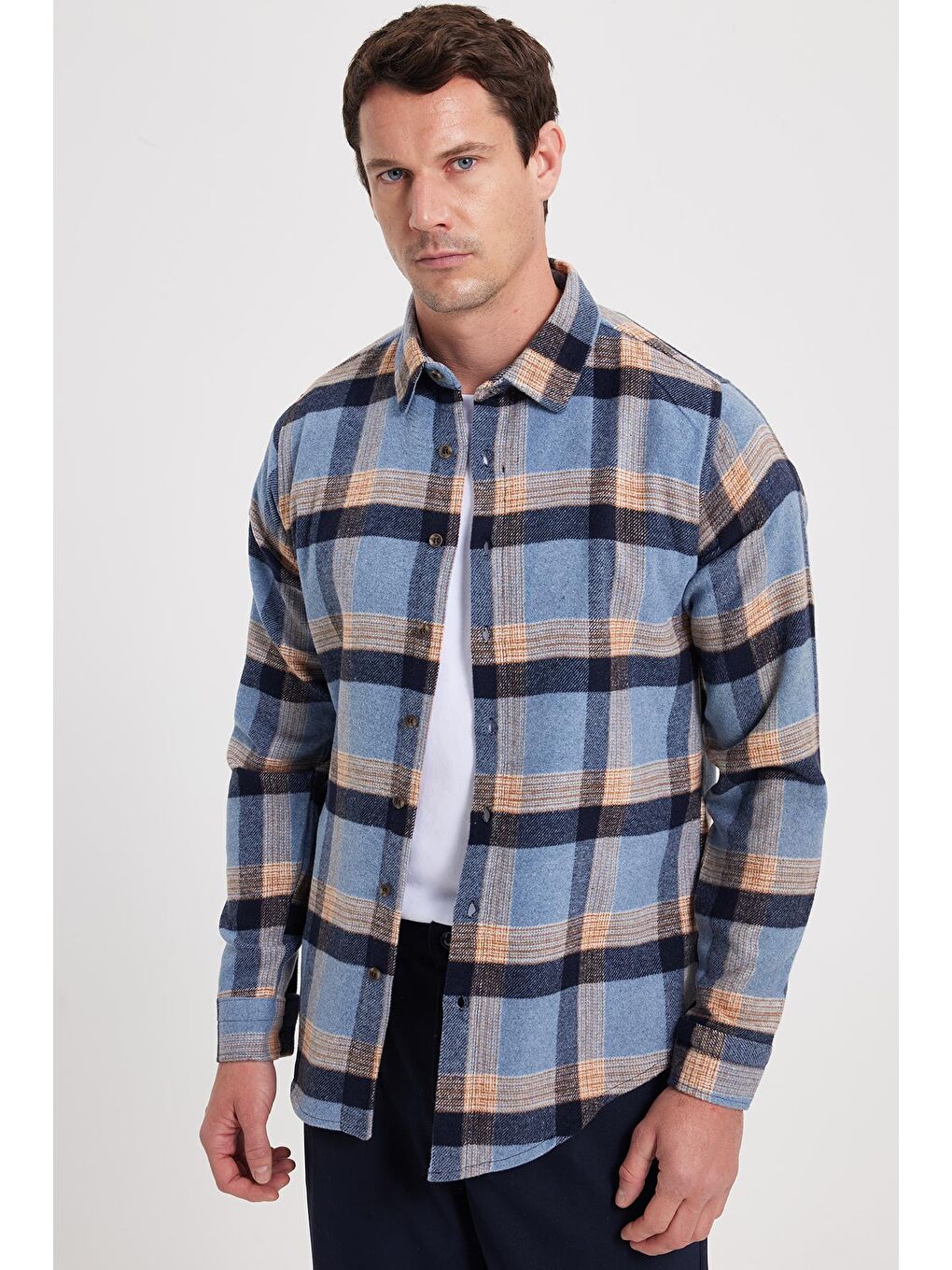 Mavi Erkek Slim Fit Dar Kesim Kareli Kışlık Oduncu Gömlek