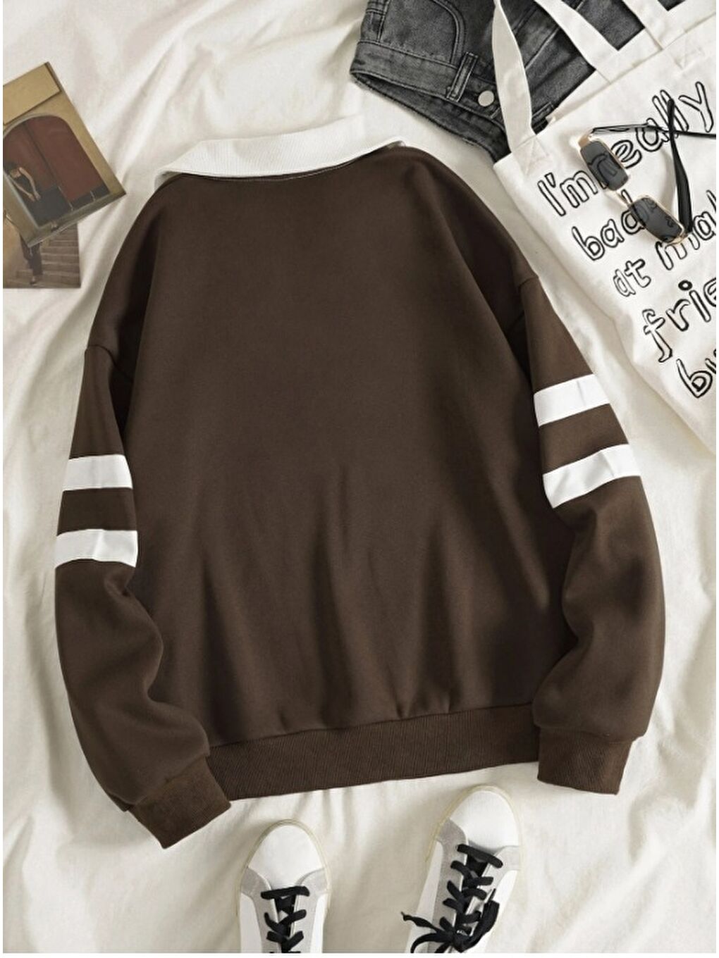 Brooklyn Retro Kolej Sweatshirt Kahverengi-1