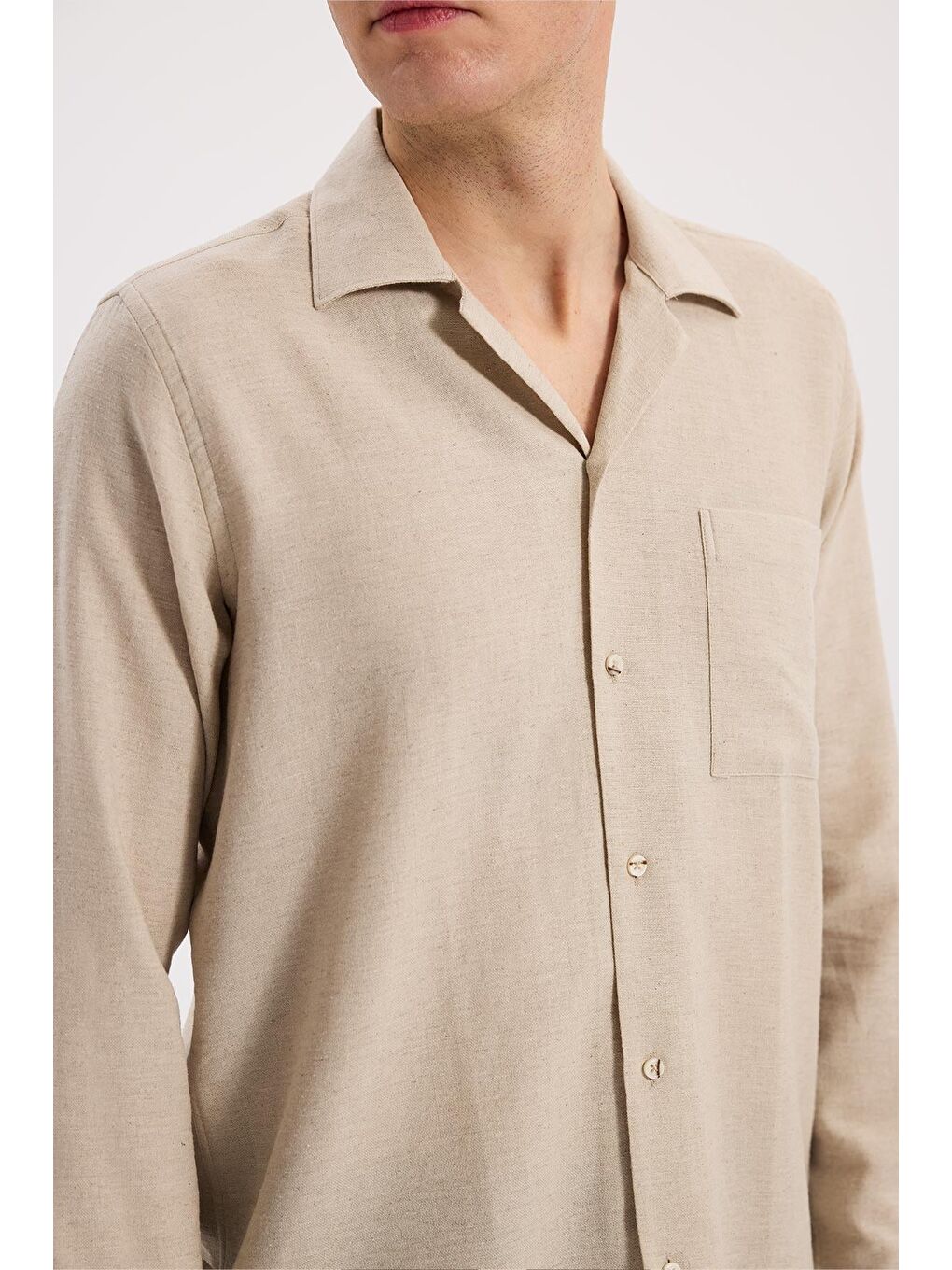 Bej Oversize Cepli Pamuk Karışımlı Gömlek-2