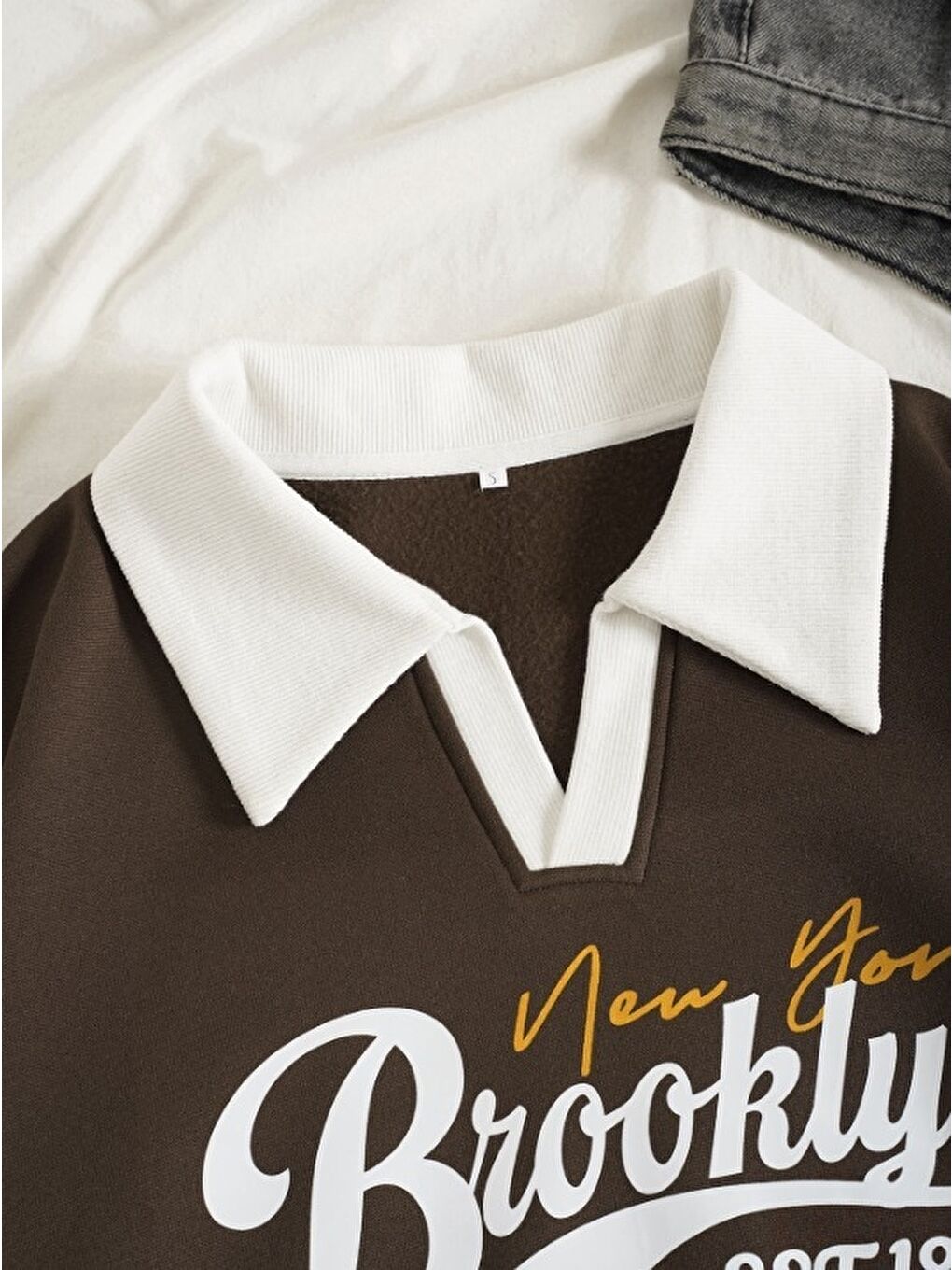 Brooklyn Retro Kolej Sweatshirt Kahverengi-2