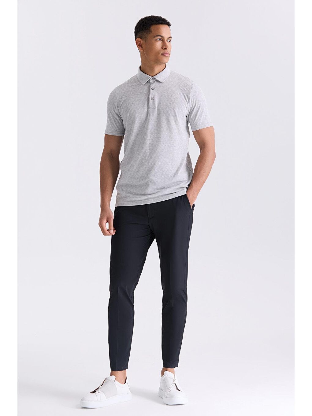 Gri Slim Fit Polo Yaka T-Shirt-1