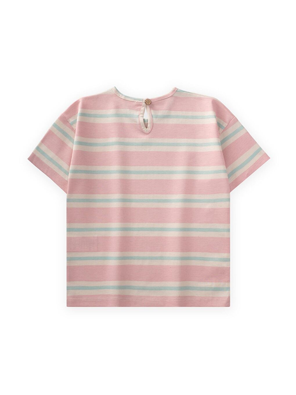 Çizgili Kız T-Shırt 2-10 Yaş Pembe Mavi Çizgili-1