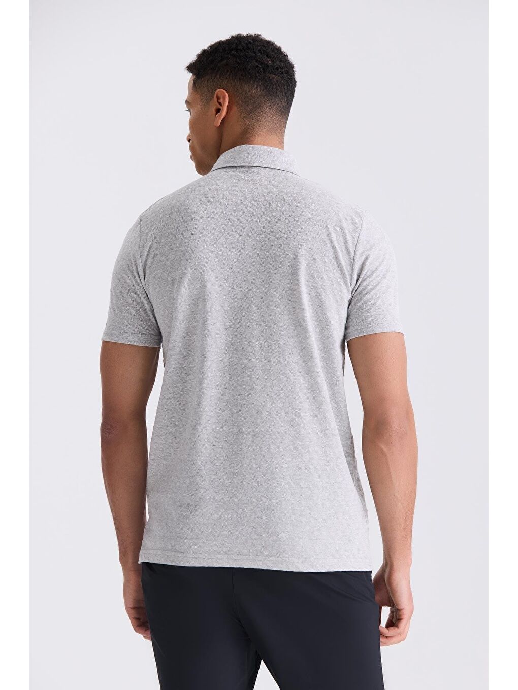 Gri Slim Fit Polo Yaka T-Shirt-3