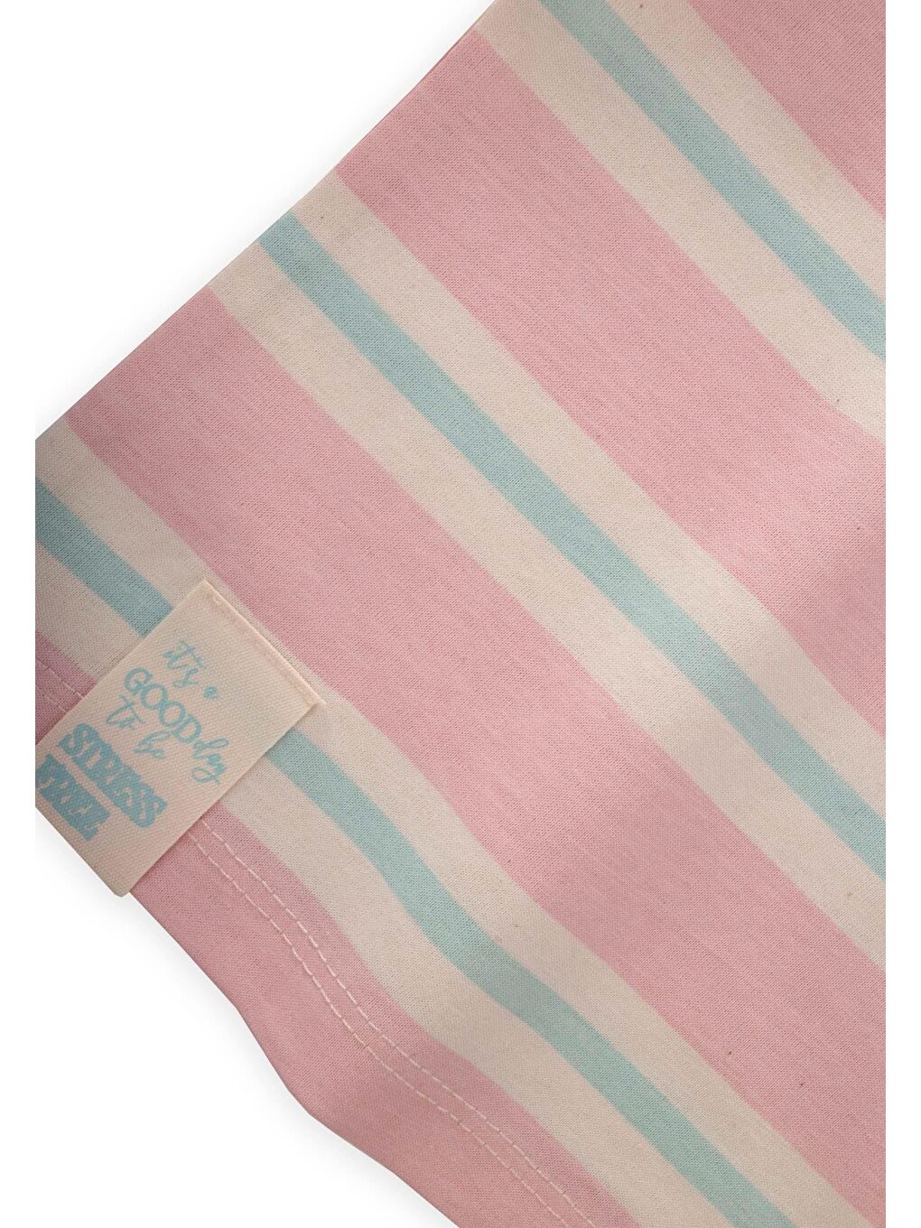 Çizgili Kız T-Shırt 2-10 Yaş Pembe Mavi Çizgili-2