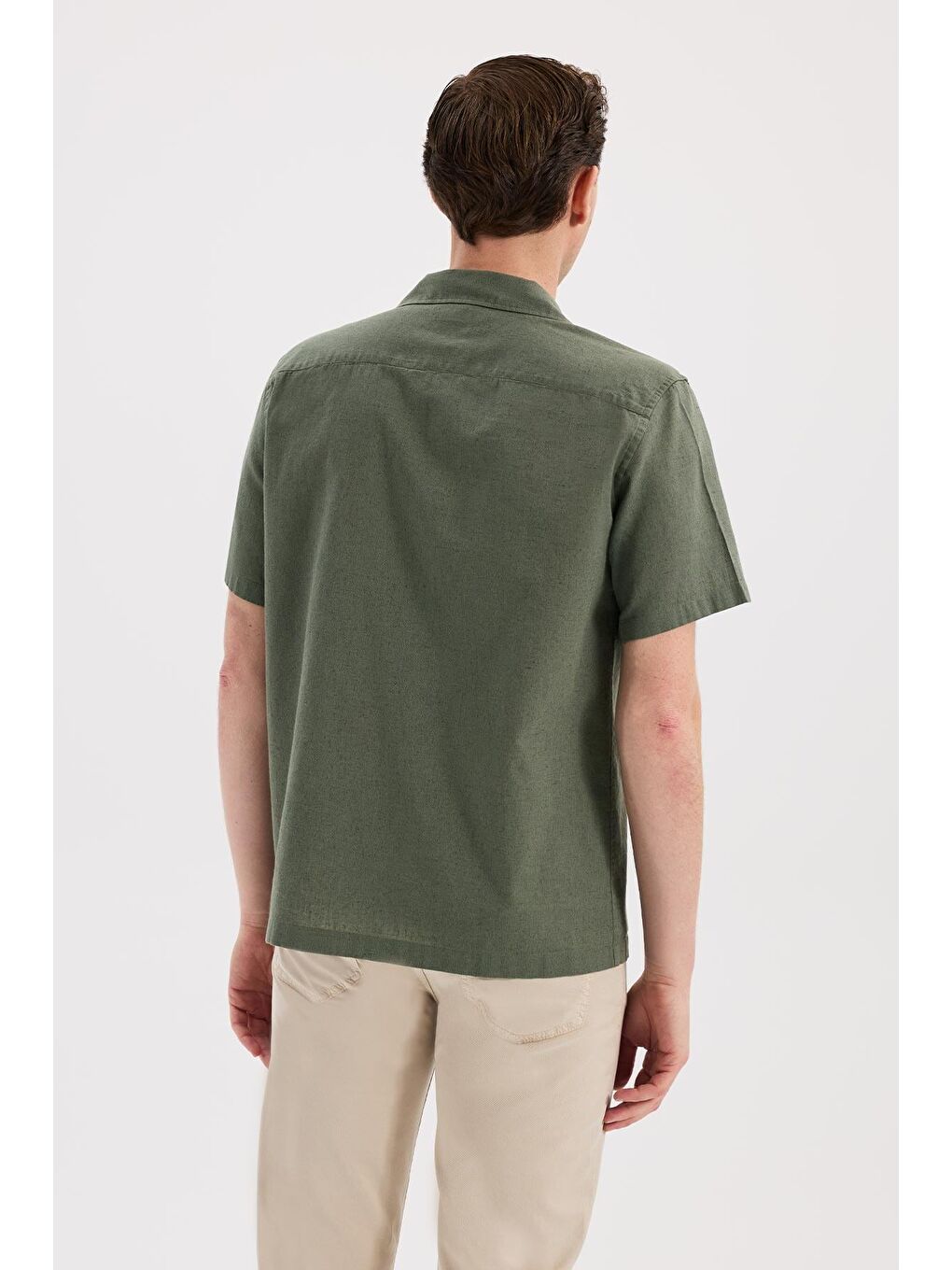 Haki  Comfort Fit Klasik Yaka Kısa Kol Gömlek-3