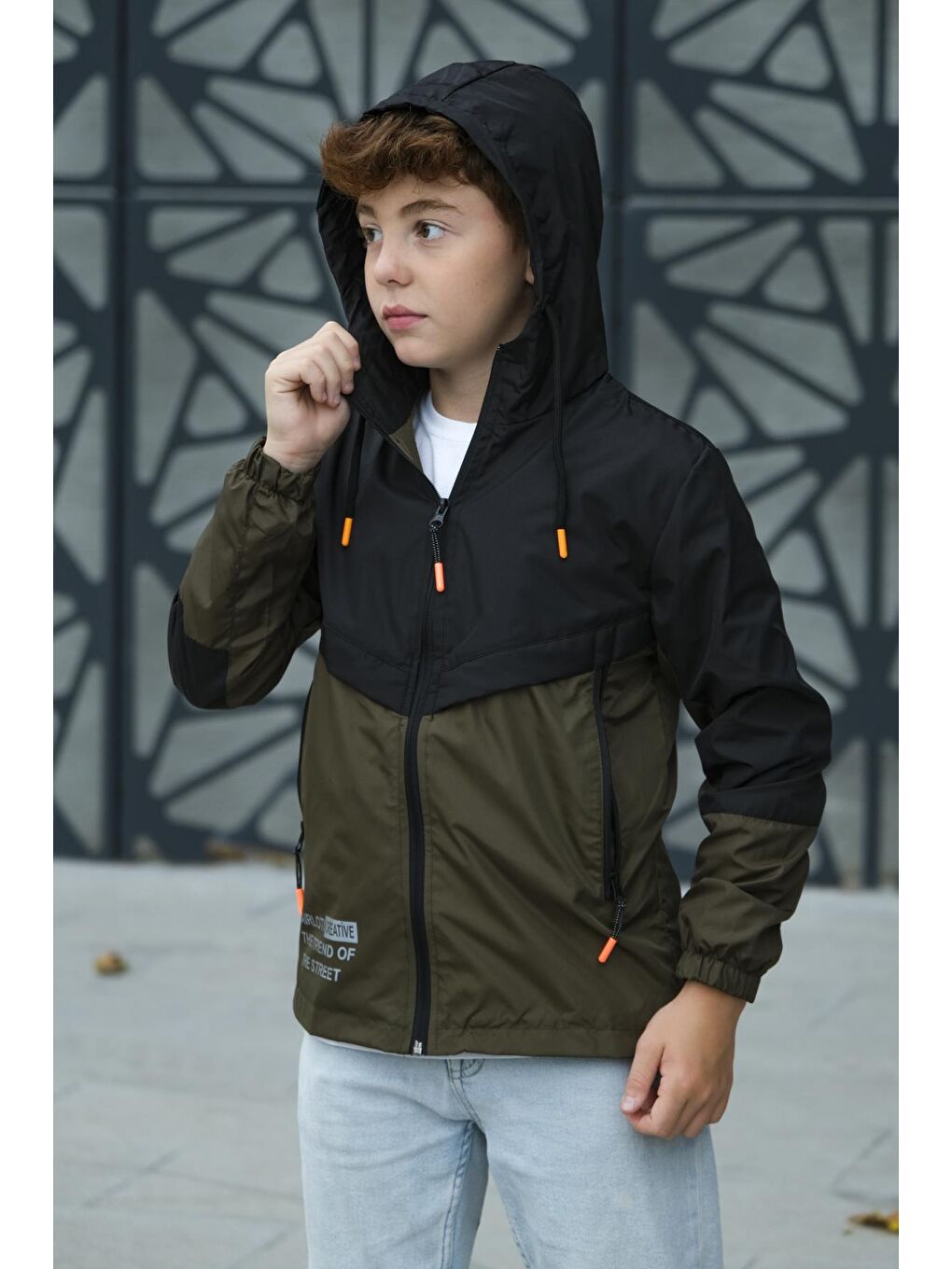 Haki Erkek Çocuk Kapüşonlu İki Renkli Mevsimlik Mont-1