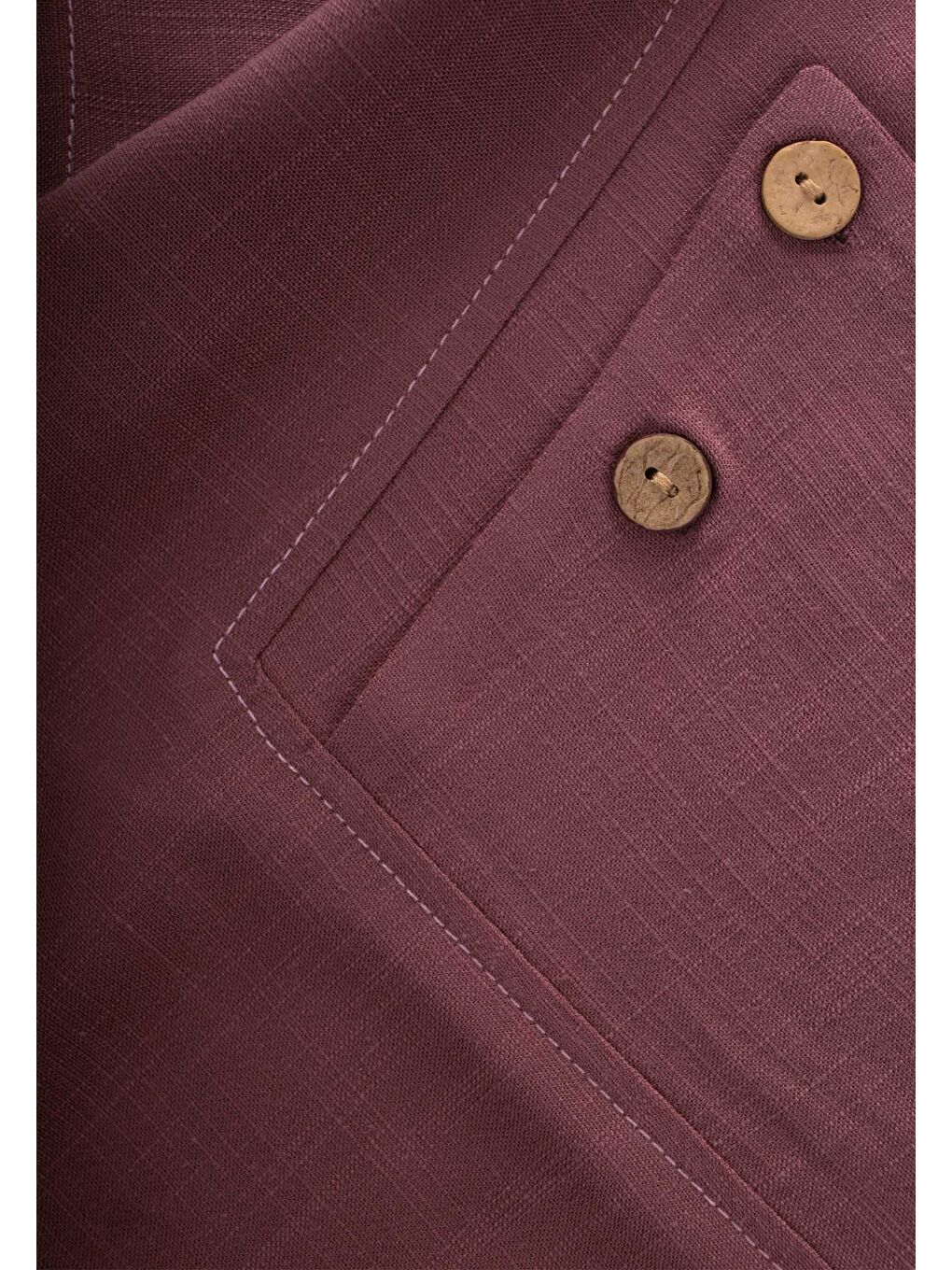 Mürdüm Kız Çocuk Keten Tişört-2