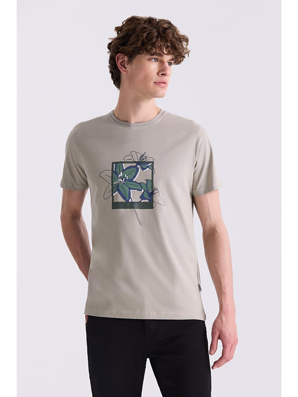 Yeşil Cağla Slim Fit Bisiklet Yaka T-Shirt-1