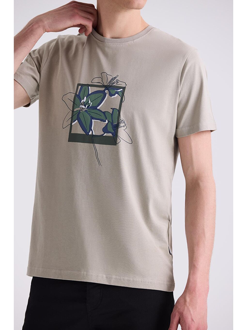 Yeşil Cağla Slim Fit Bisiklet Yaka T-Shirt-2