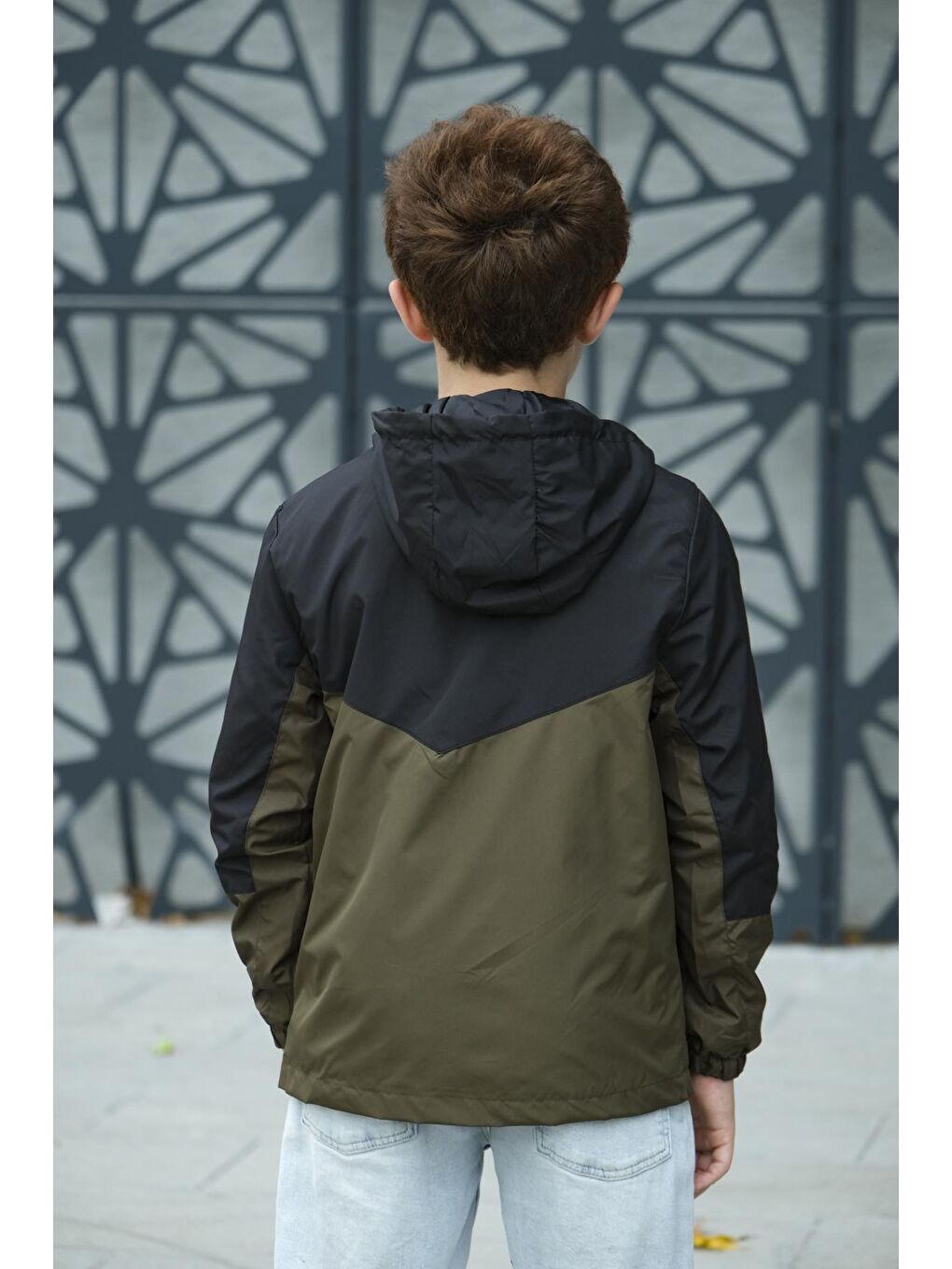 Haki Erkek Çocuk Kapüşonlu İki Renkli Mevsimlik Mont-2