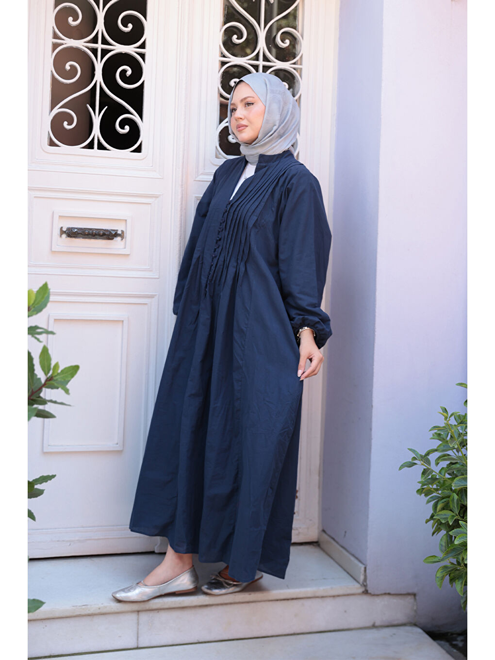 Kadın Ön Büzgülü Elbise  Lacivert-1