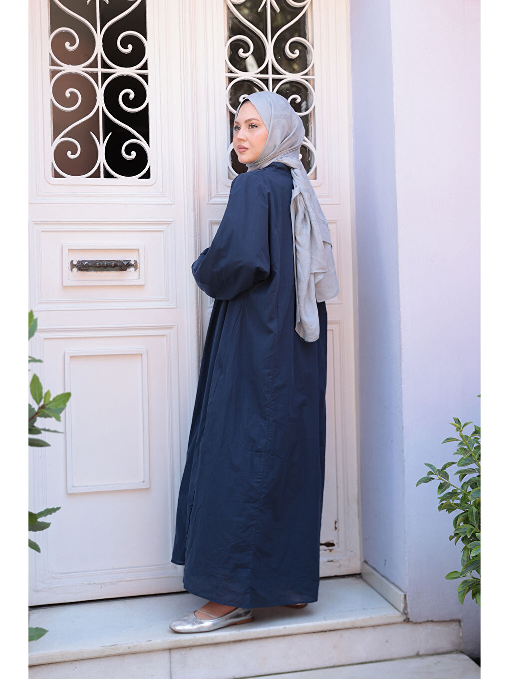 Kadın Ön Büzgülü Elbise  Lacivert-3