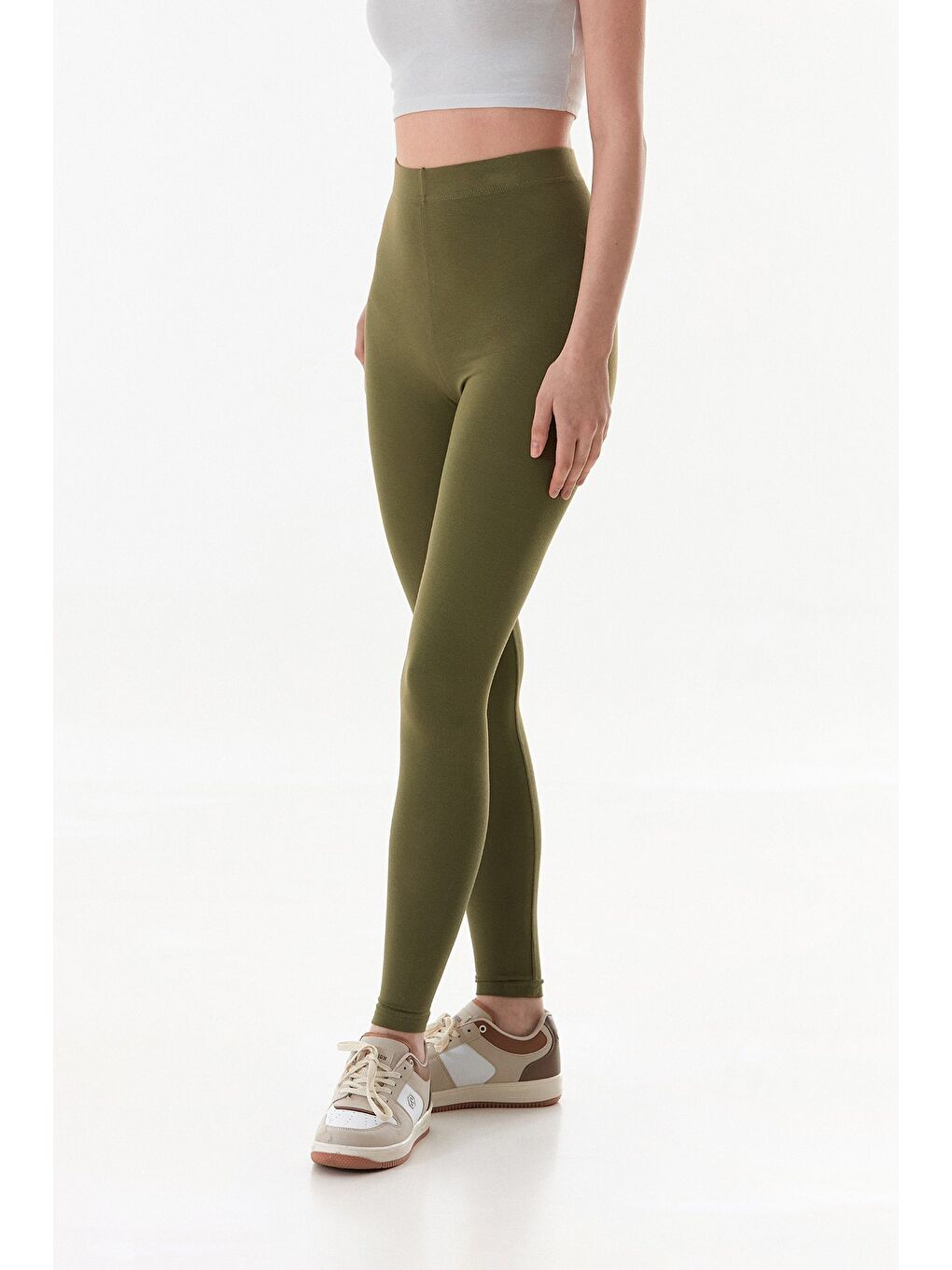 Haki Beli Lastikli Yüksek Bel Tayt-1