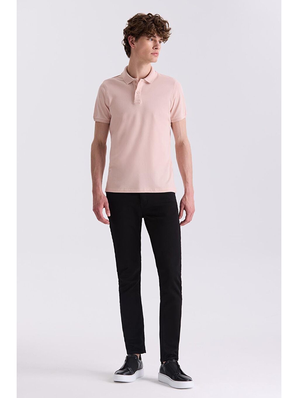 Pembe Pudra Slim Fit Polo Yaka T-Shirt-1