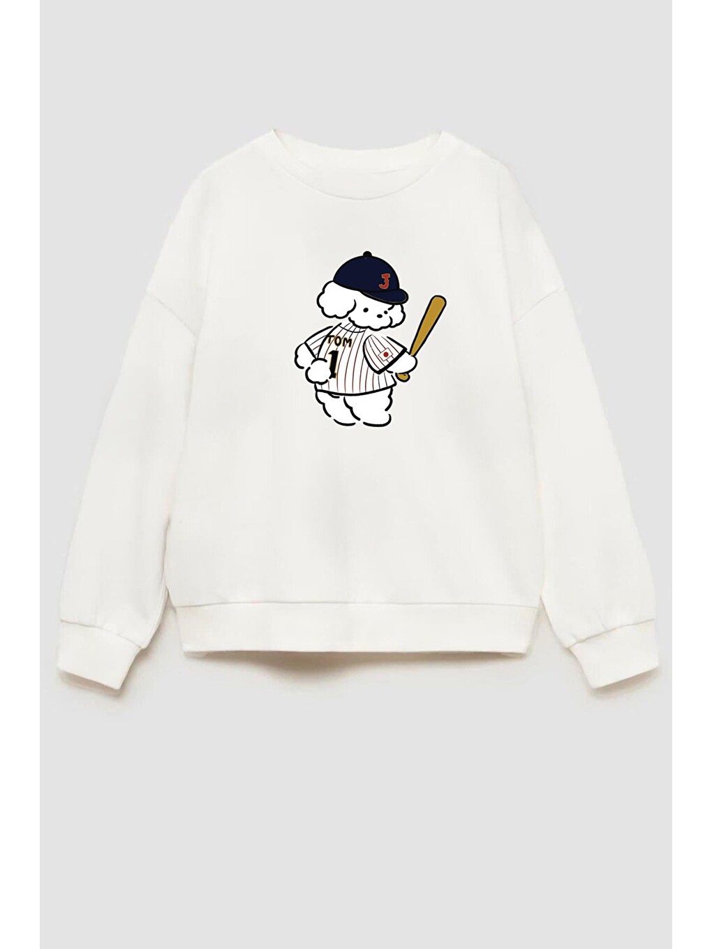Ekru Erkek Çocuk Baskılı 3 İplik Kumaş Pamuklu Sweatshirt-1