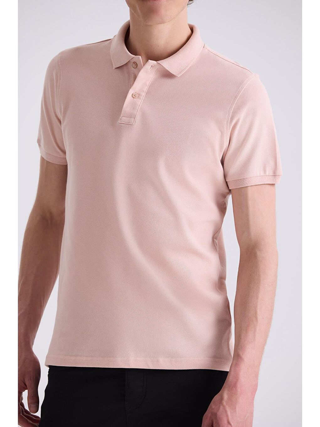 Pembe Pudra Slim Fit Polo Yaka T-Shirt-2
