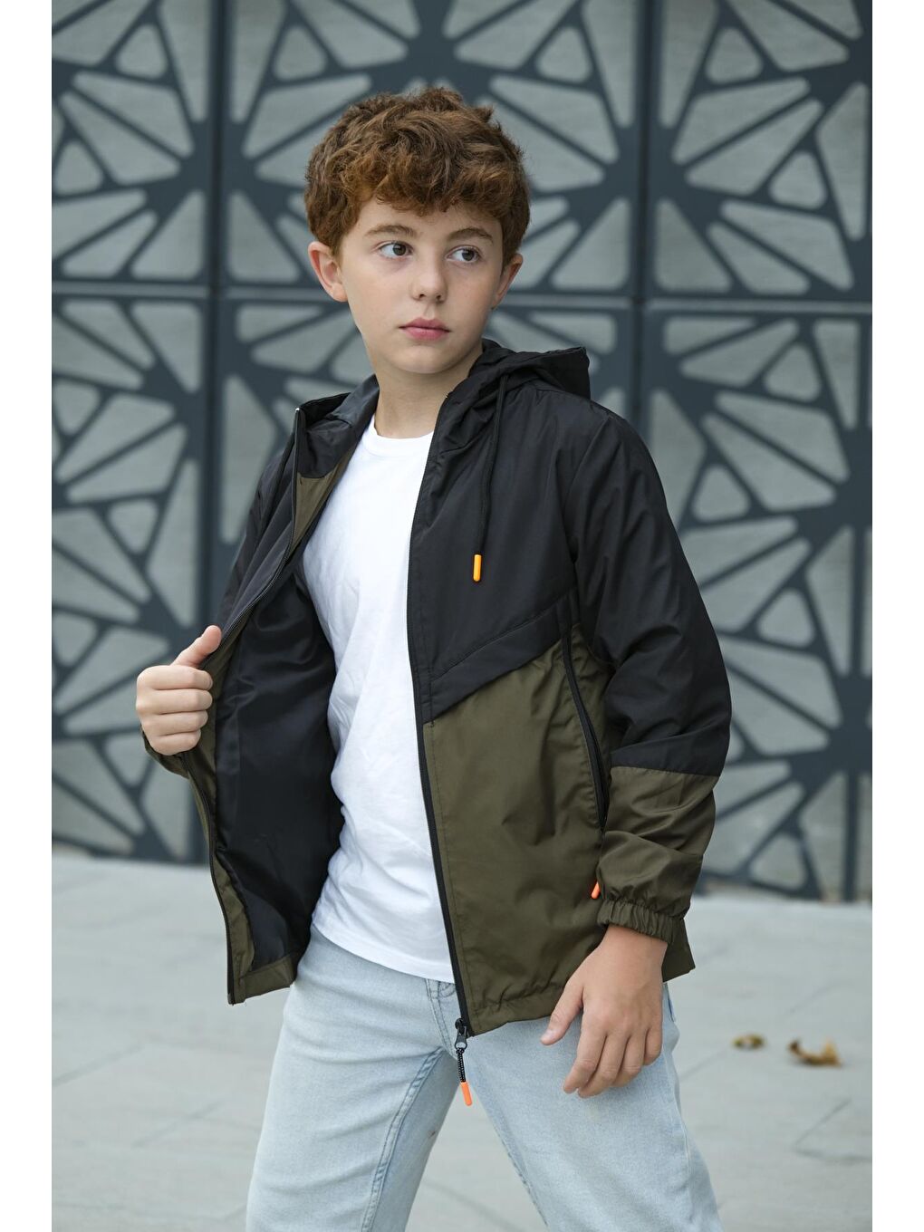Haki Erkek Çocuk Kapüşonlu İki Renkli Mevsimlik Mont-3