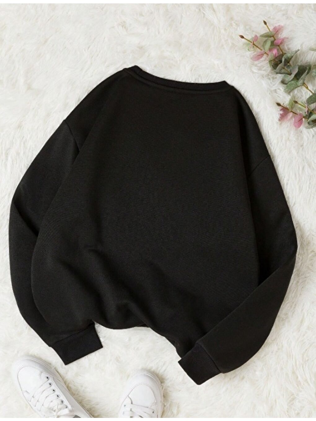 Kadın Siyah Ayıcık Baskılı Oversize Sweatshirt-1