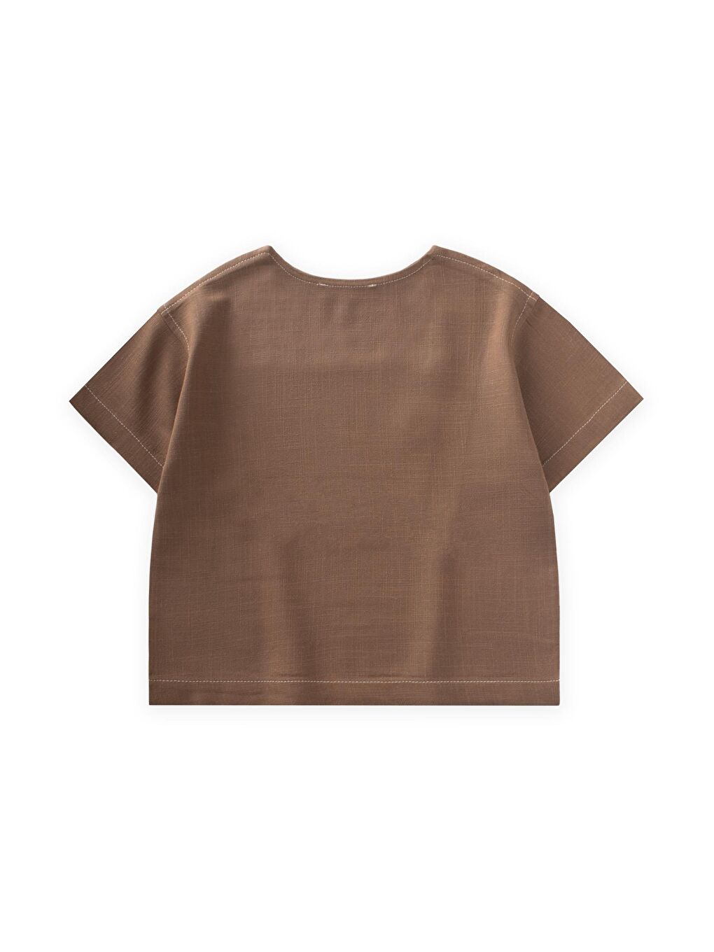 Kahverengi Kız Çocuk Keten Tişört-1