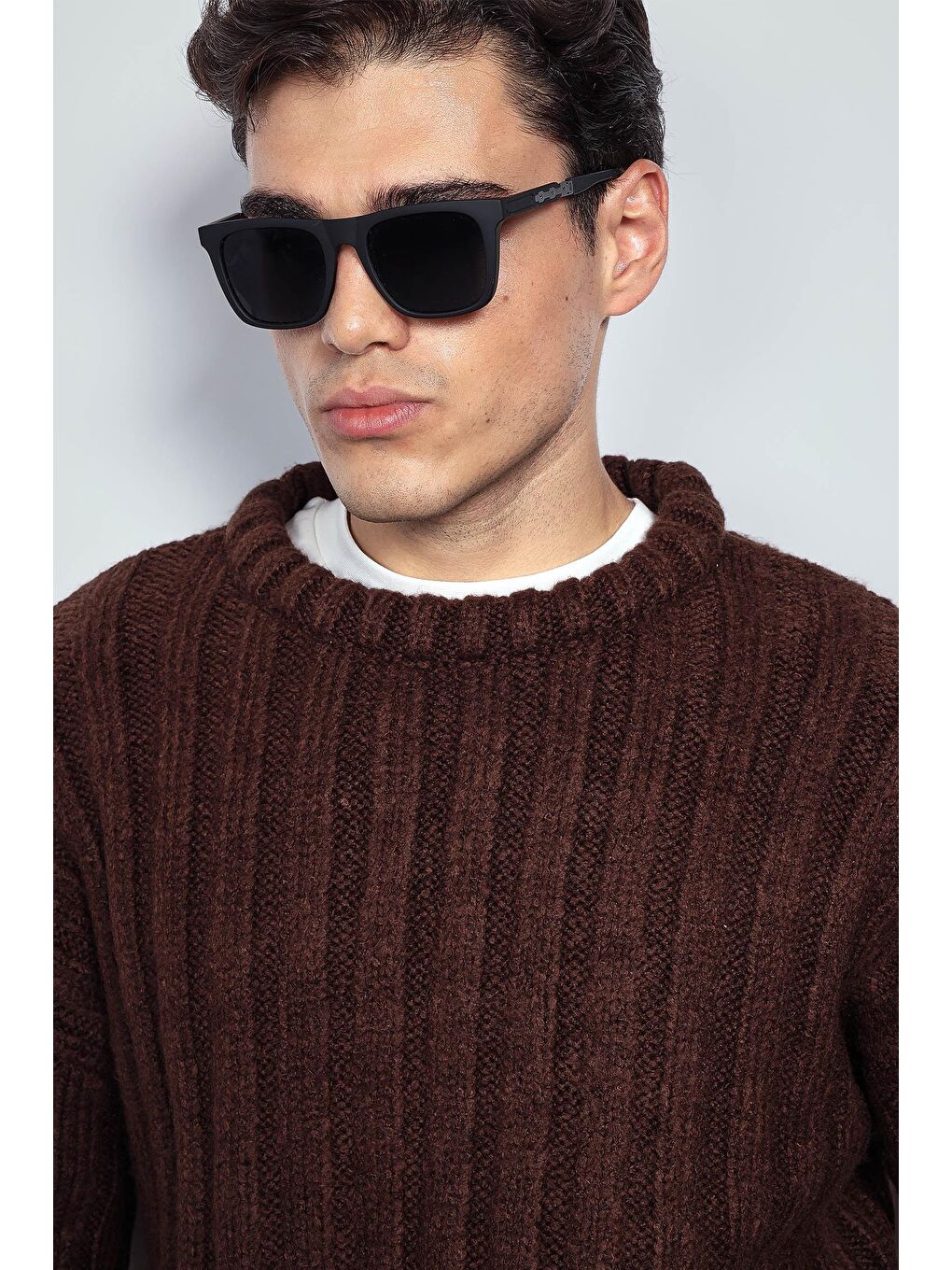 Kahverengi Erkek Oversize Kalın Fitilli Triko Kazak Kahve-4