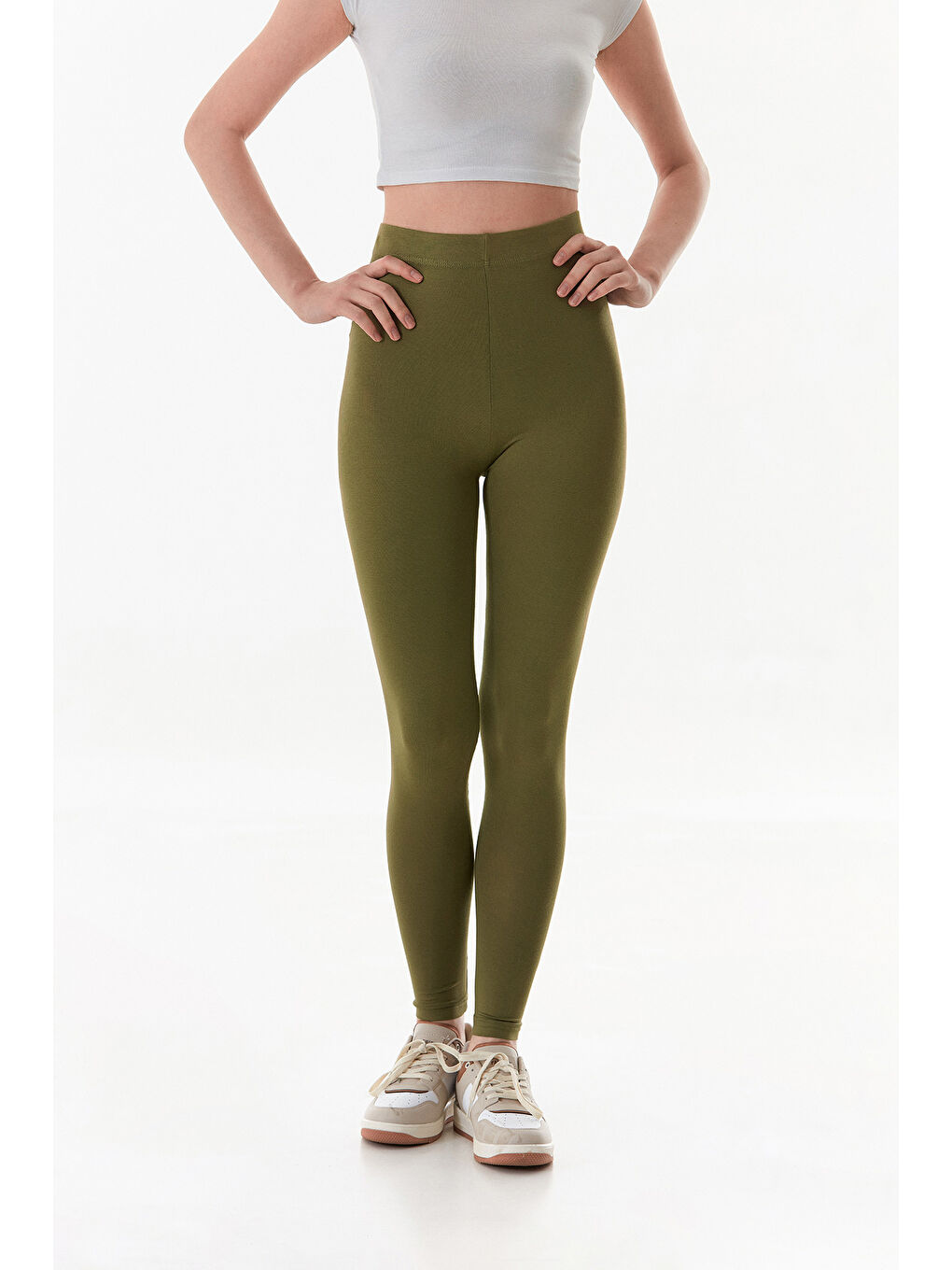 Haki Beli Lastikli Yüksek Bel Tayt-2