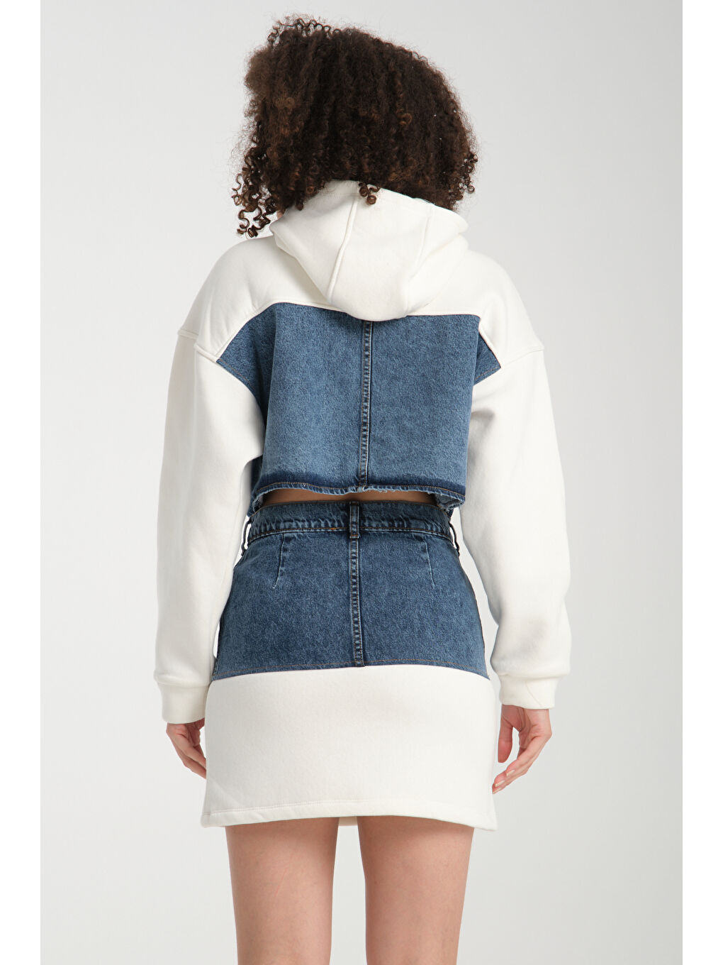 Ekru Kadın Denim Etekli Takım 1077-3