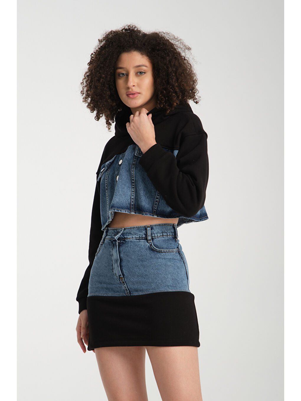 Siyah Kadın Denim Etekli Takım 1077