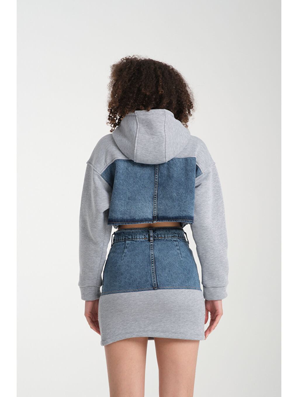 Gri Kadın Denim Etekli Takım 1077-3