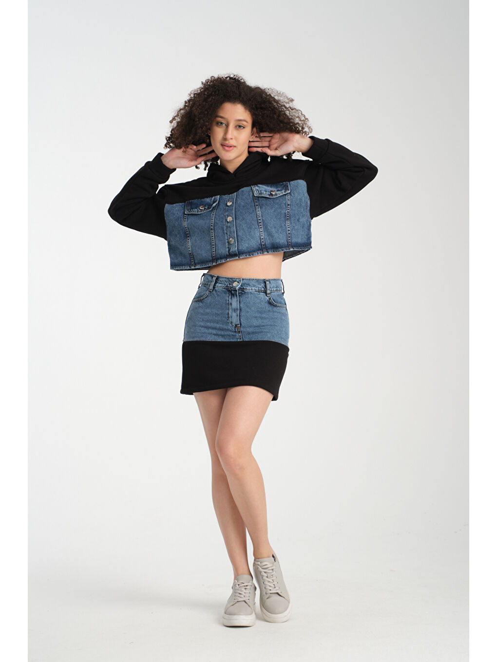 Siyah Kadın Denim Etekli Takım 1077-1