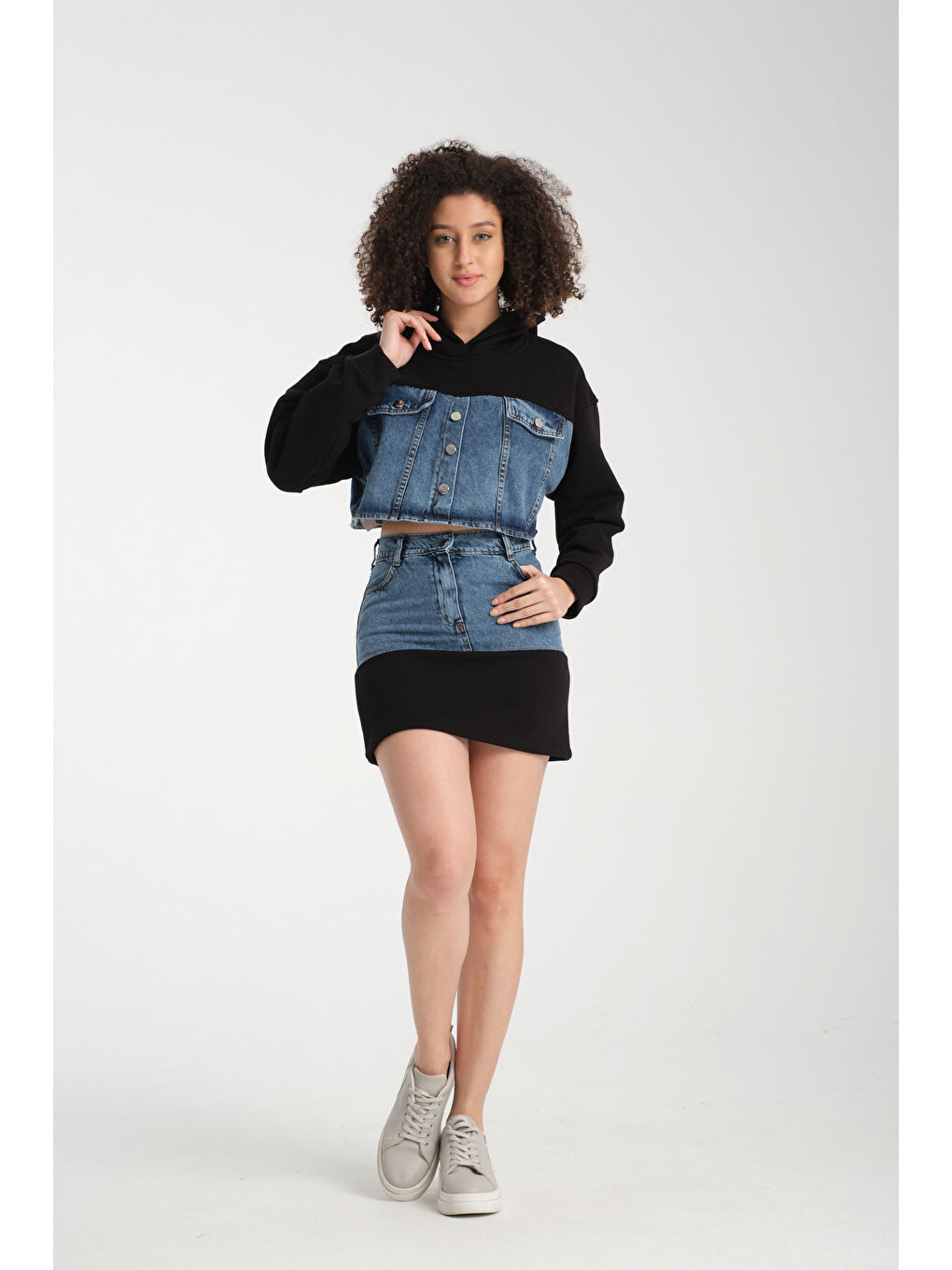 Siyah Kadın Denim Etekli Takım 1077-2