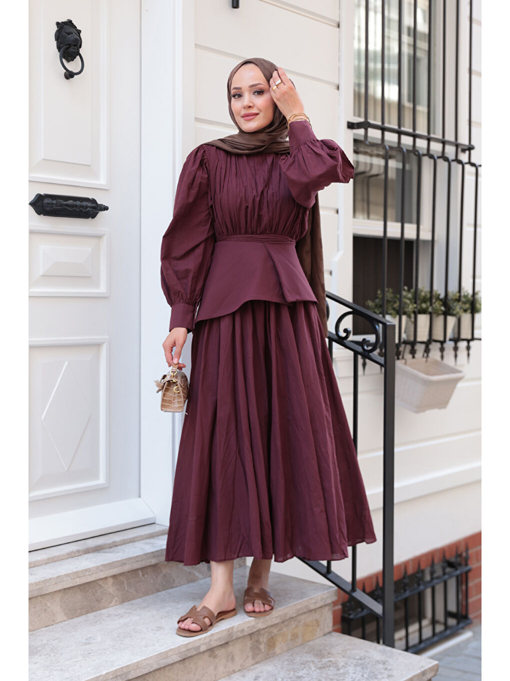 Kadın Kuşaklı Kraş Elbise Bordo