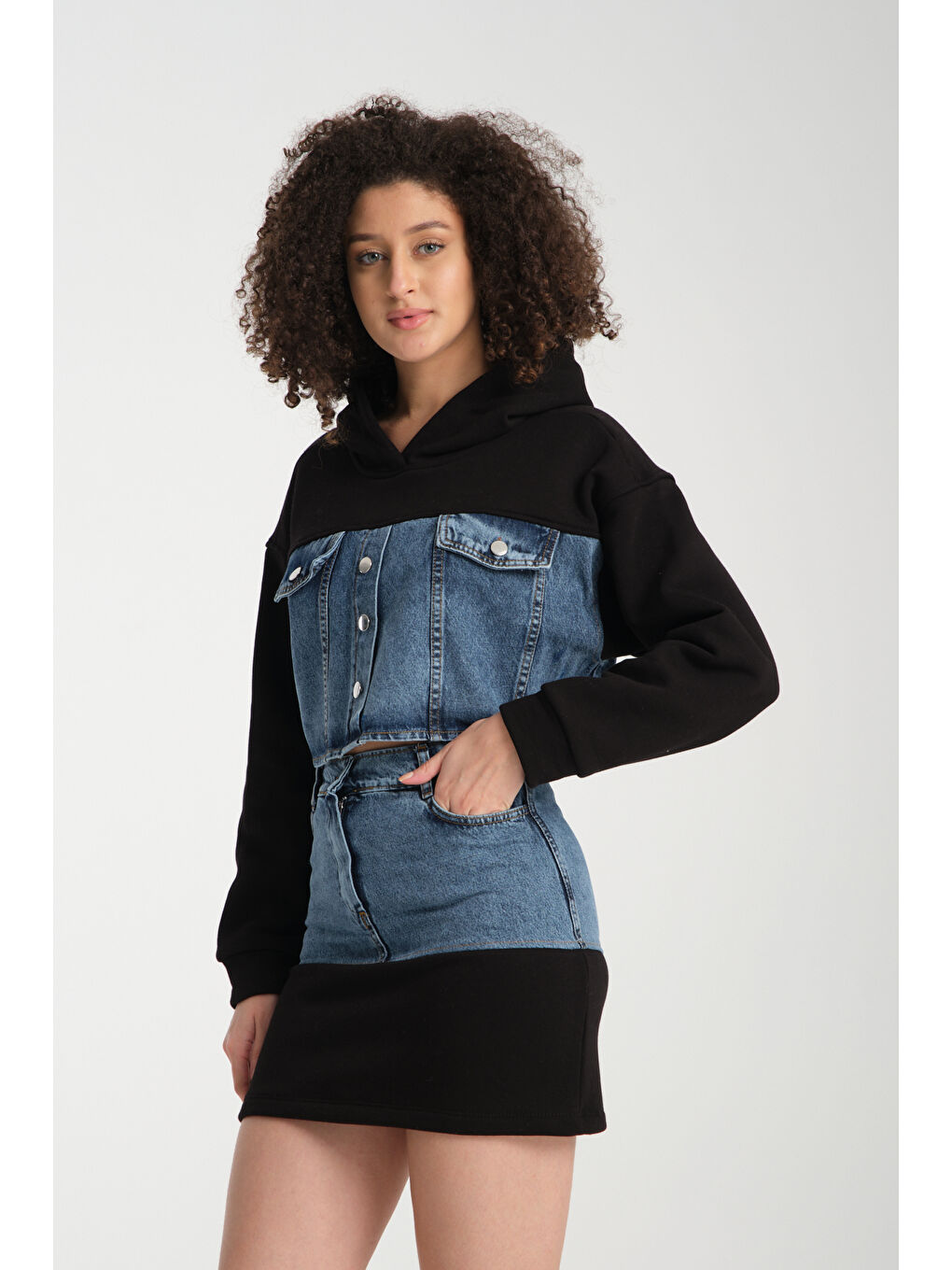 Siyah Kadın Denim Etekli Takım 1077-4