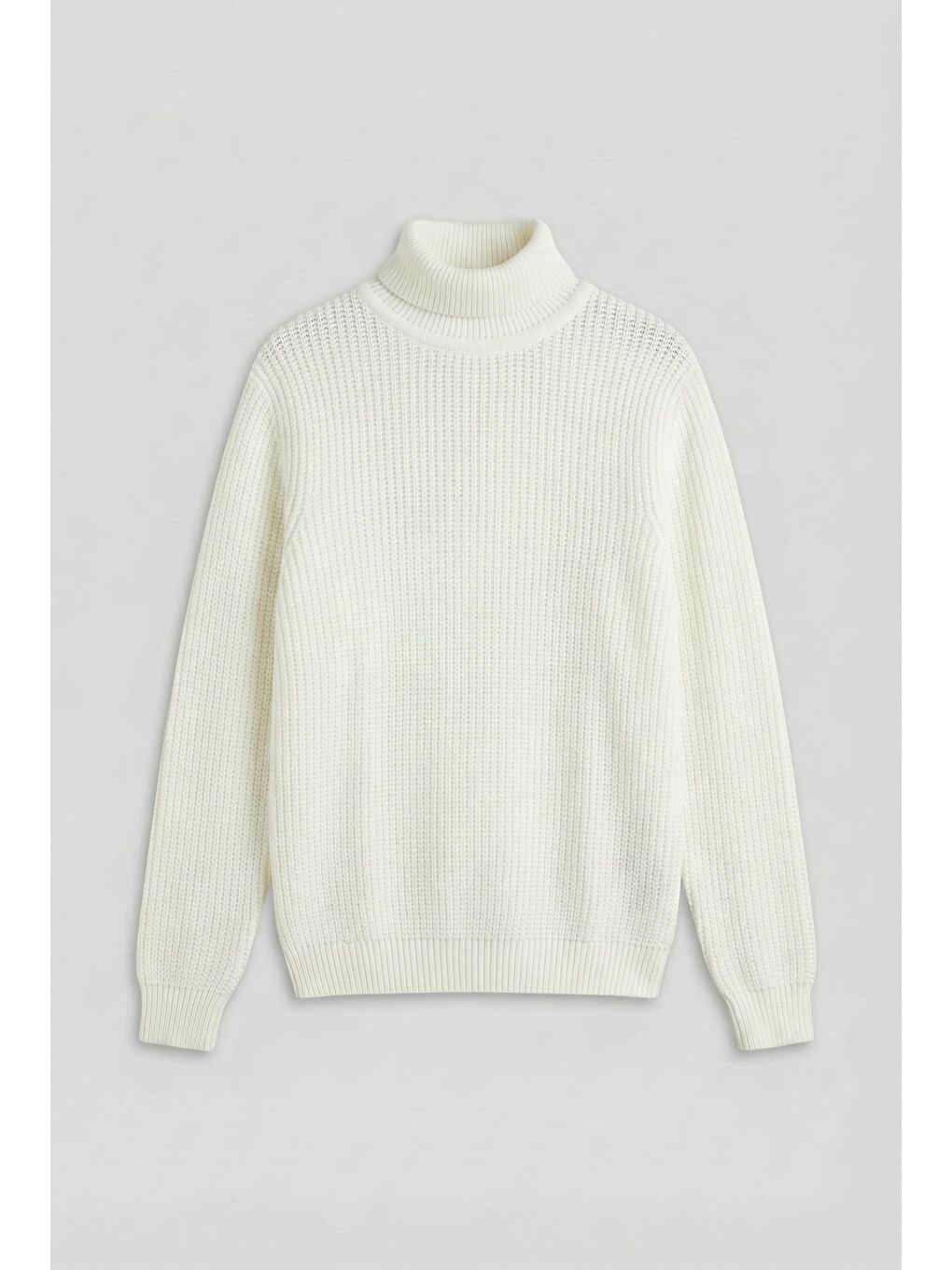 Erkek Oversize Balıkçı Yaka Boğazlı Kazak Ekru-2