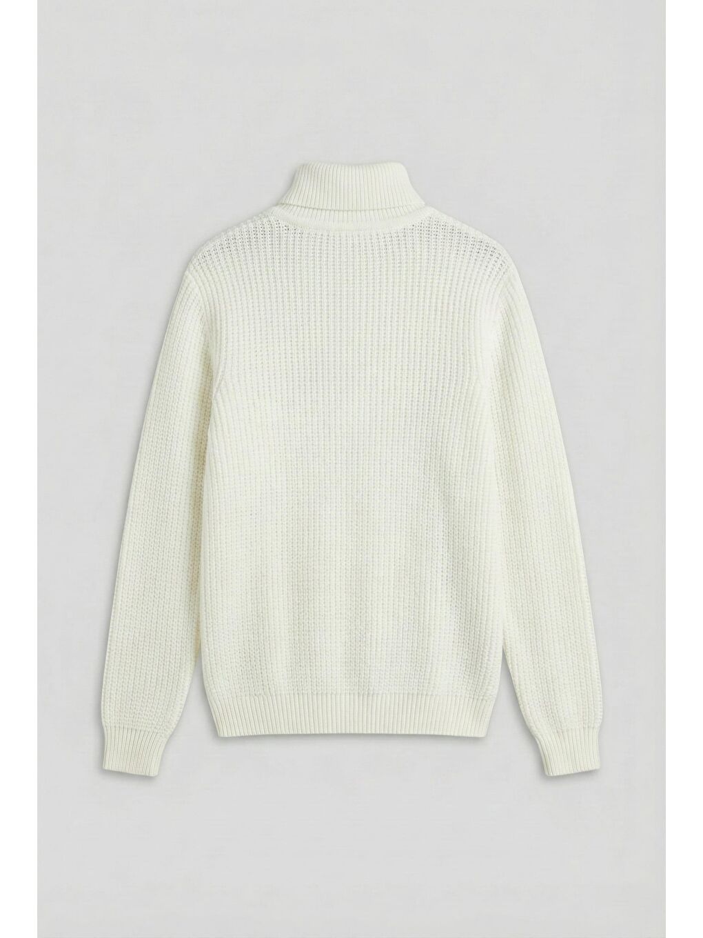 Erkek Oversize Balıkçı Yaka Boğazlı Kazak Ekru-3