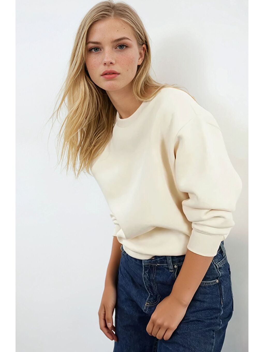 Basic Ekru Oversize Sweatshirt-1