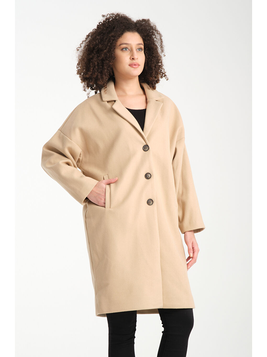 Ekru Kadın Kaşe Kaban K-39-2