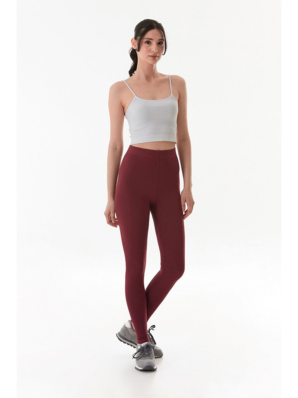 Bordo Beli Lastikli Yüksek Bel Tayt