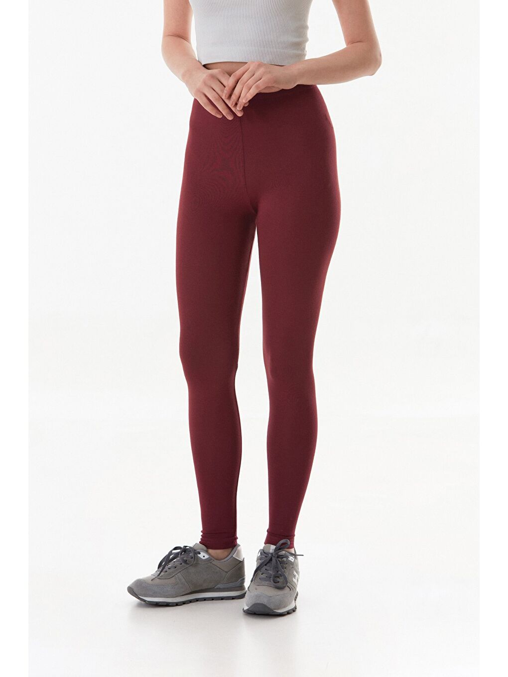 Bordo Beli Lastikli Yüksek Bel Tayt-1