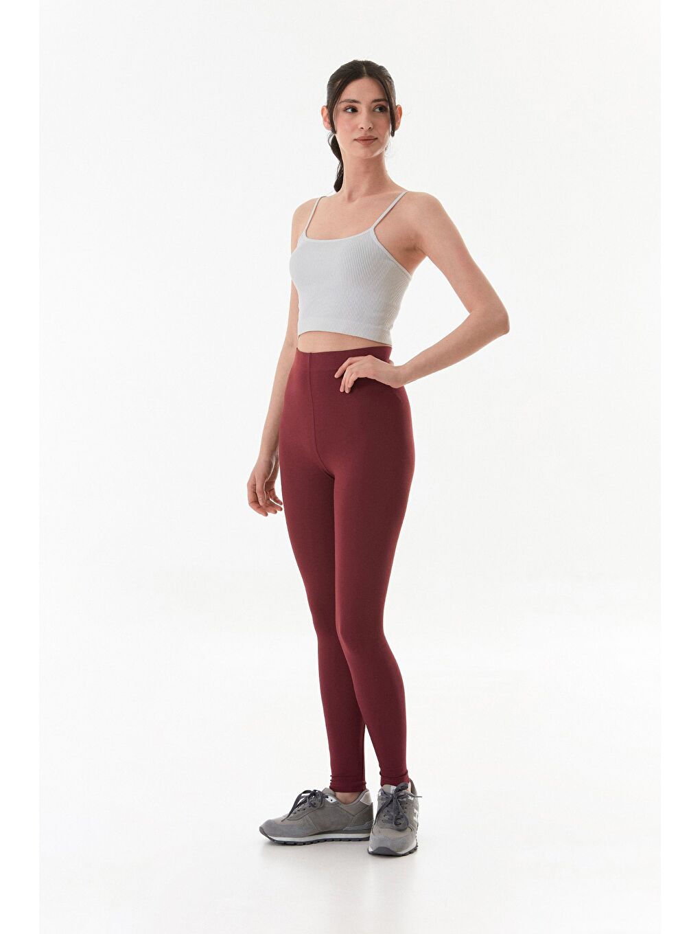 Bordo Beli Lastikli Yüksek Bel Tayt-3