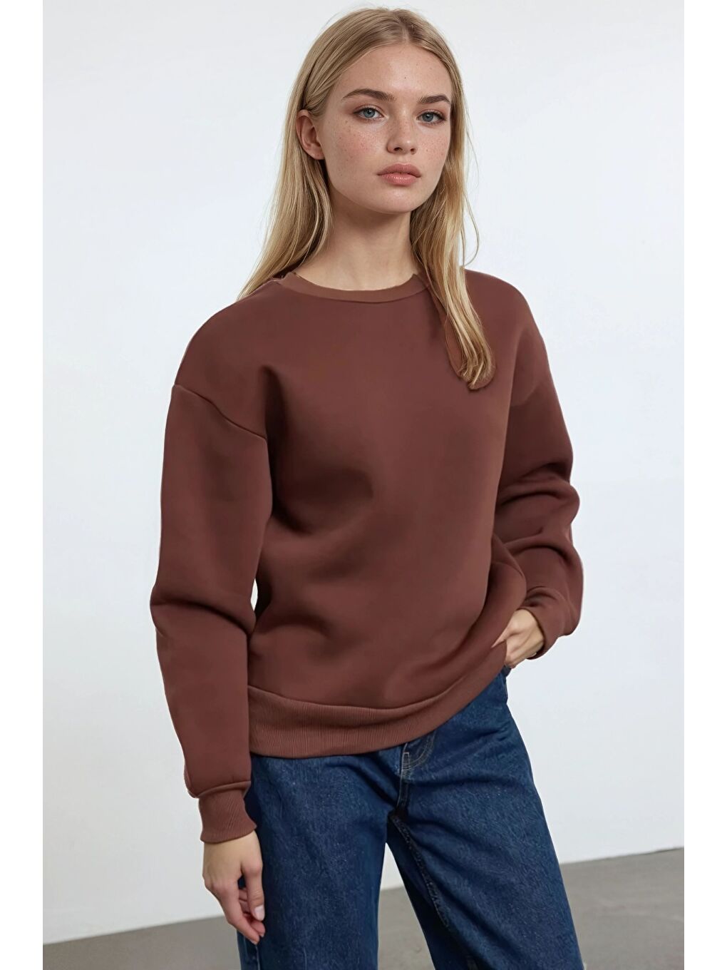 Basic Kahverengi Oversize Sweatshirt-1