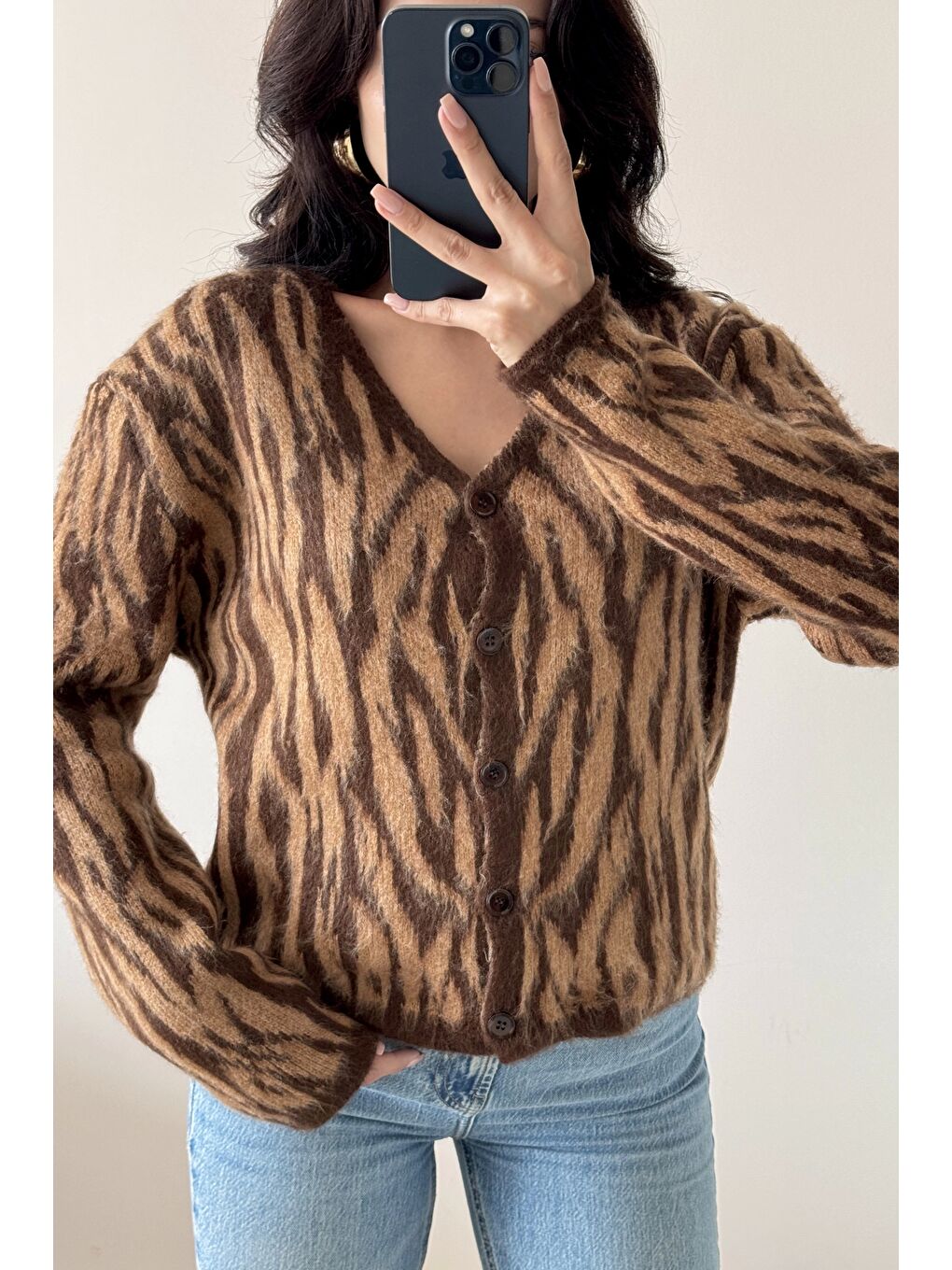 Kahverengi Kadın Kahve Zebra Hırka 1014-1014