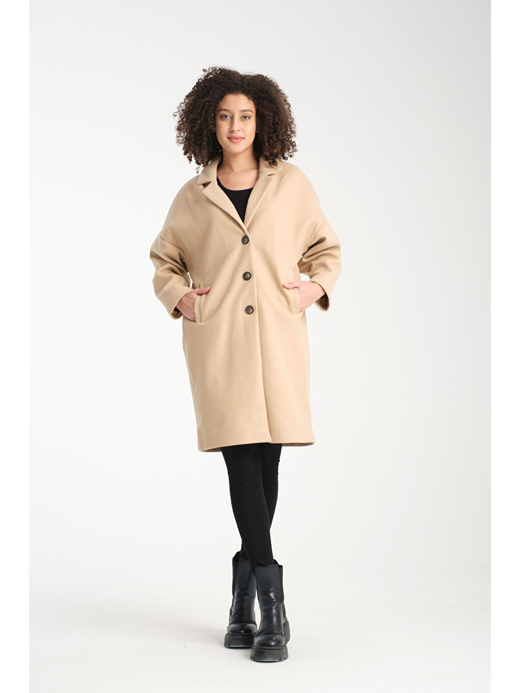 Ekru Kadın Kaşe Kaban K-39-4